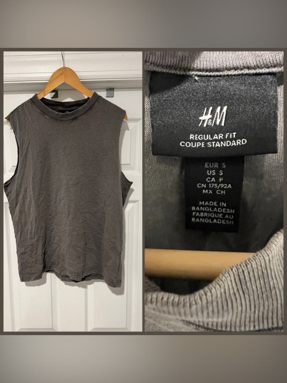 H&M Men’s Gray Sleeveless Muscle Tank - Regular Fit Size Small